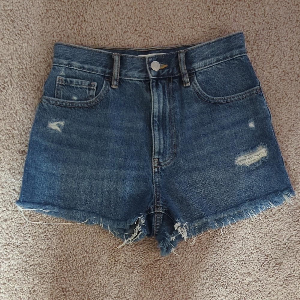 PacSun High Rise Frayed Hem Blue Jean Shorts